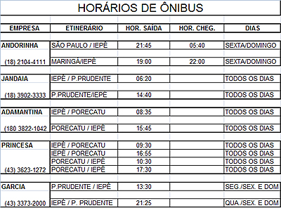 Horrios de linha de onibus